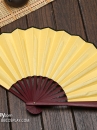 Quạt Xếp Trơn Cổ Trang Màu Vàng Cán Gỗ