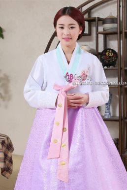 Thuê Đồ Hanbok Giá Rẻ Áo Trắng Váy Tím