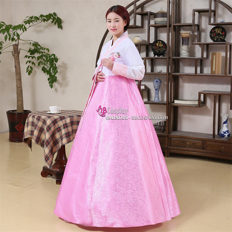 Cho Thuê Hanbok Giá Rẻ Áo Trắng Váy Hồng