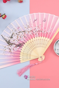 Quạt Xếp Bướm Hoa Nền Hồng
