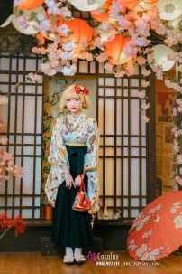 Kimono Hakama Xanh Rêu Nữ Hàng Cao Cấp