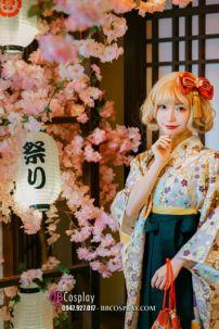 Kimono Hakama Xanh Rêu Nữ Hàng Cao Cấp