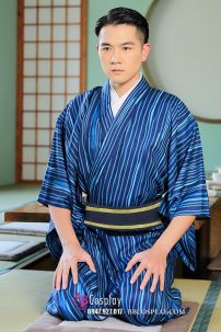 Yukata Nam Nhật Xanh Sọc