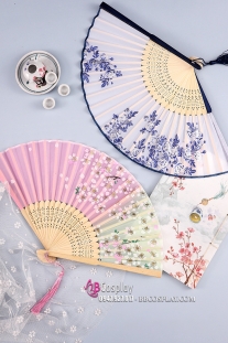 Quạt Xếp Giá Rẻ Cán Gỗ Vải In Hoa Nhiều Mẫu