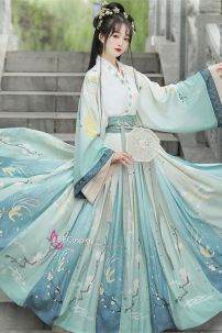 Hán Phục Váy Xanh Chuyển Màu Hoa Luyến Giai Kỳ