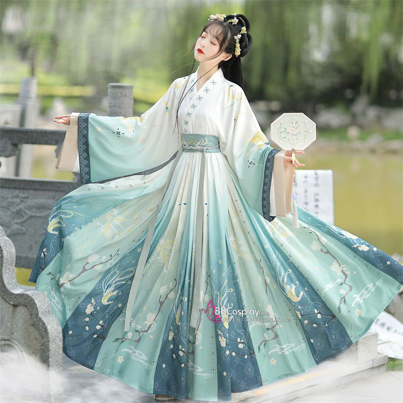 Hán Phục Váy Xanh Chuyển Màu Hoa Luyến Giai Kỳ