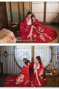 Hán Phục Cặp Đôi Song Long Hồng Môn Thêu Chính Hãng Váy 12M