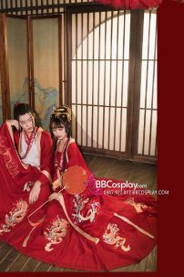 Hán Phục Cặp Đôi Song Long Hồng Môn Thêu Chính Hãng Váy 12M