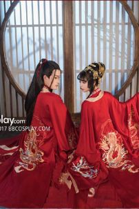 Hán Phục Cặp Đôi Song Long Hồng Môn Thêu Chính Hãng Váy 12M