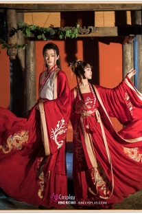 Hán Phục Cặp Đôi Song Long Hồng Môn Thêu Chính Hãng Váy 12M