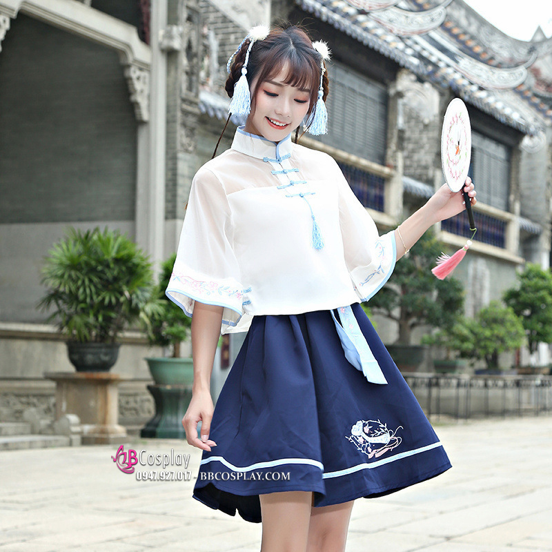 Đầm xòe cổ tàu cách điệu phối ren tay dài (thun hà lan, ren)FREESHIP-14007  - NhanhMua - Thời trang nữ đẹp !!!