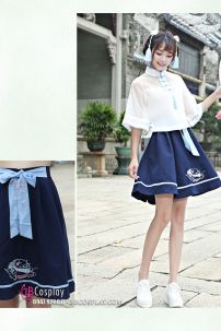 Hán Phục Cách Tân Áo Trắng Váy Xanh Cổ Tàu