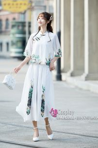 Trang Phục Nữ Sinh Dân Quốc - Màu Trắng Hoa Xanh