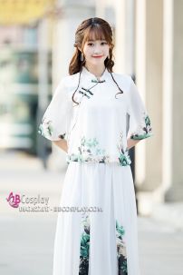 Trang Phục Nữ Sinh Dân Quốc - Màu Trắng Hoa Xanh