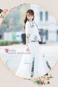 Trang Phục Nữ Sinh Dân Quốc - Màu Trắng Hoa Xanh