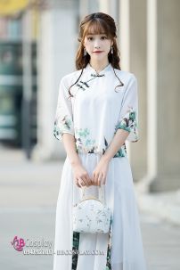 Trang Phục Nữ Sinh Dân Quốc - Màu Trắng Hoa Xanh