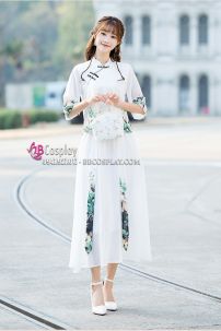 Trang Phục Nữ Sinh Dân Quốc - Màu Trắng Hoa Xanh
