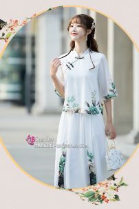 Trang Phục Nữ Sinh Dân Quốc - Màu Trắng Hoa Xanh