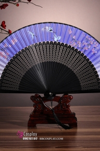 Quạt Xếp Nhật Hạc Xanh Tím