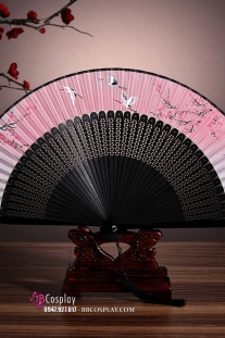 Quạt Xếp Nhật Hạc Hồng