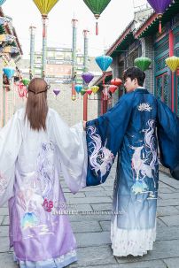 Hán Phục Nam Khoác Xanh Thêu Vĩ Hồ