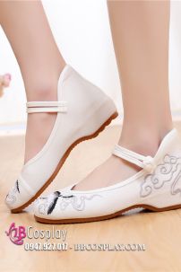 Giày Vải Thêu Hạc Trắng Đế 3.5cm Size 37
