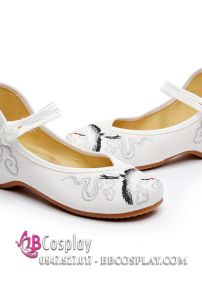 Giày Vải Thêu Hạc Trắng Đế 3.5cm Size 37