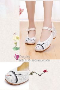 Giày Vải Thêu Hạc Trắng Đế 3.5cm Size 37