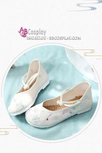 Giày Thêu Bạch Thố Màu Kem - Đế Bằng 2cm Size 39