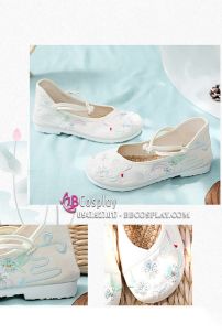 Giày Thêu Bạch Thố Màu Kem - Đế Bằng 2cm Size 39