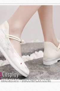 Giày Thêu Bạch Thố Màu Kem - Đế Bằng 2cm Size 39