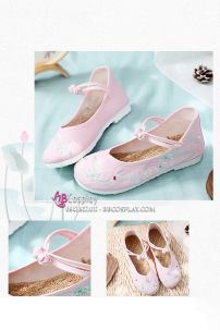 Giày Thêu Bạch Thố Màu Hồng - Đế Bằng 2Cm
