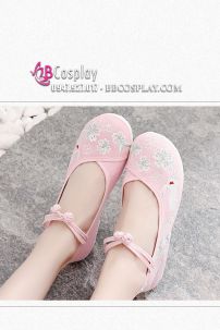 Giày Thêu Bạch Thố Màu Hồng - Đế Bằng 2Cm