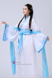 Trang Phục Hằng Nga - Màu Trắng Viền Xanh Gấm