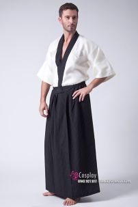 Samurai Kimono Nam Trắng Viền Đen