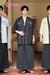 Samurai Kimono Nam Trắng Viền Đen