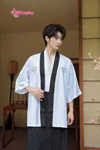 Samurai Kimono Nam Trắng Viền Đen