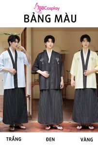Samurai Kimono Nam Trắng Viền Đen