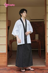 Samurai Kimono Nam Trắng Viền Đen