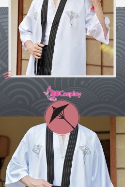 Samurai Kimono Nam Trắng Viền Đen