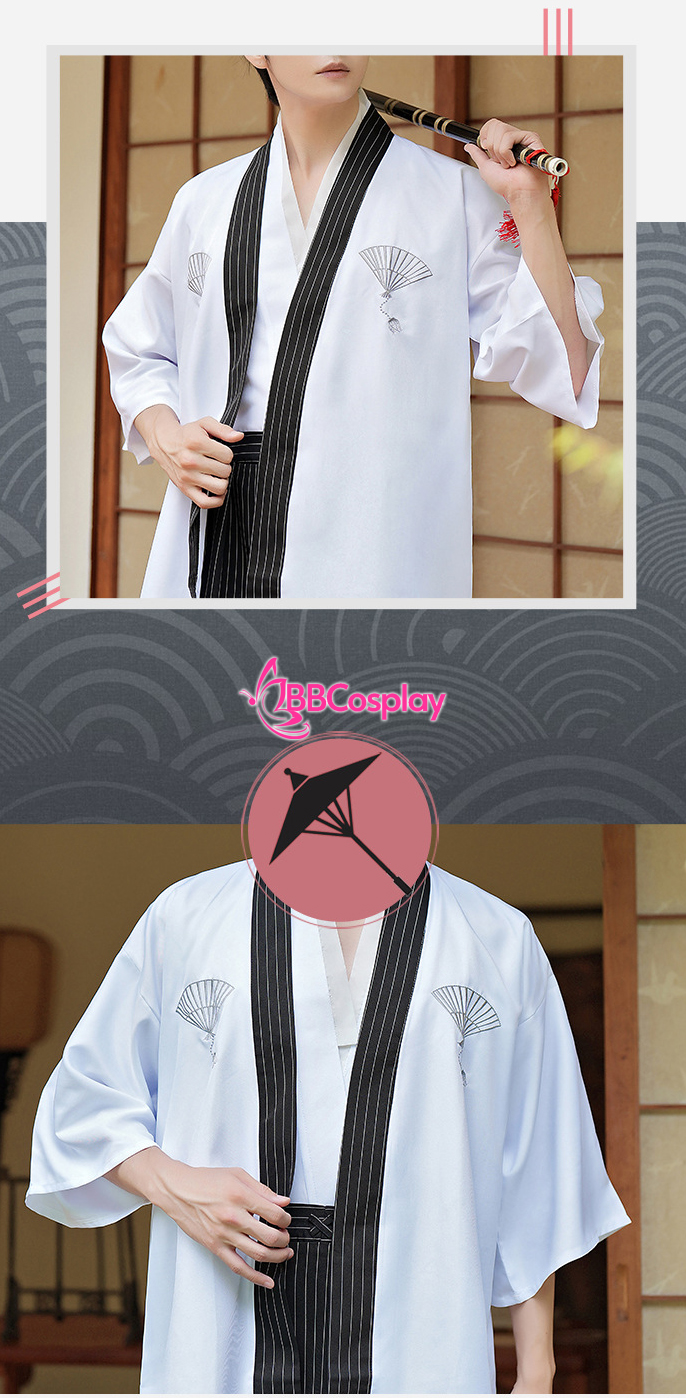 Samurai Kimono Nam Trắng Viền Đen