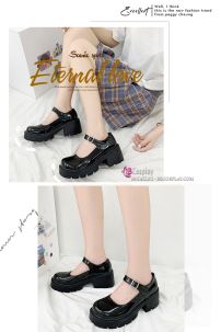 Giày Lolita Đen Bóng Đế Cao Size 38