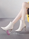 Giày Boot Nữ Vân Nổi Tone Trắng Gót Cao 9Cm