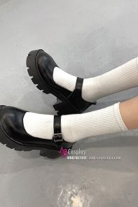 Giày Nữ Sinh Đế Cao Đen Mờ 6Cm