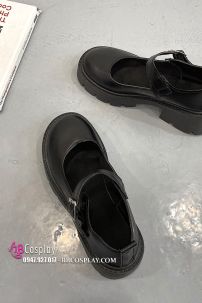 Giày Nữ Sinh Đế Cao Đen Mờ 6Cm