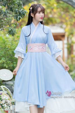 Váy Hán Phục Cách Tân Thắt Lưng Hồng