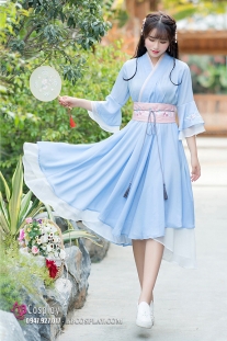 Váy Hán Phục Cách Tân Thắt Lưng Hồng