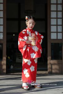 Kimono Bé Gái Đỏ Hoa Đào (HÀNG ORDER)