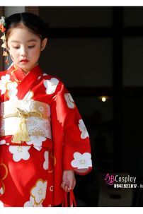 Kimono Bé Gái Đỏ Hoa Đào (HÀNG ORDER)