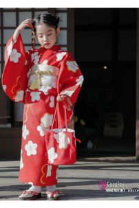 Kimono Bé Gái Đỏ Hoa Đào (HÀNG ORDER)